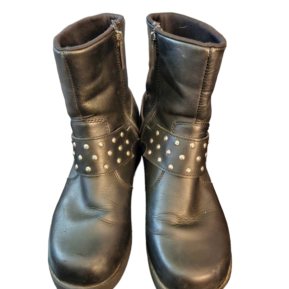 AUTHENTIC HARLEY DAVIDSON WOMAN'S BLACK STUDDED BIKER BOOTS SIZE 7M - Picture 2 of 10